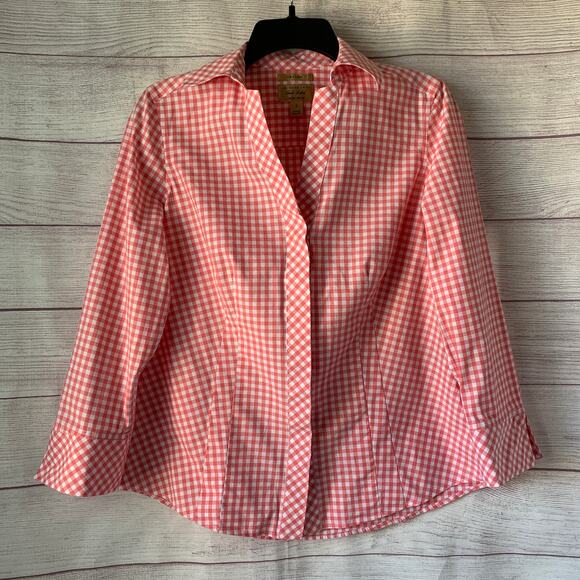 Taylor Investments Gold Label Pink White Gingham Check Button Up Shirt Size 6 - Picture 1 of 16